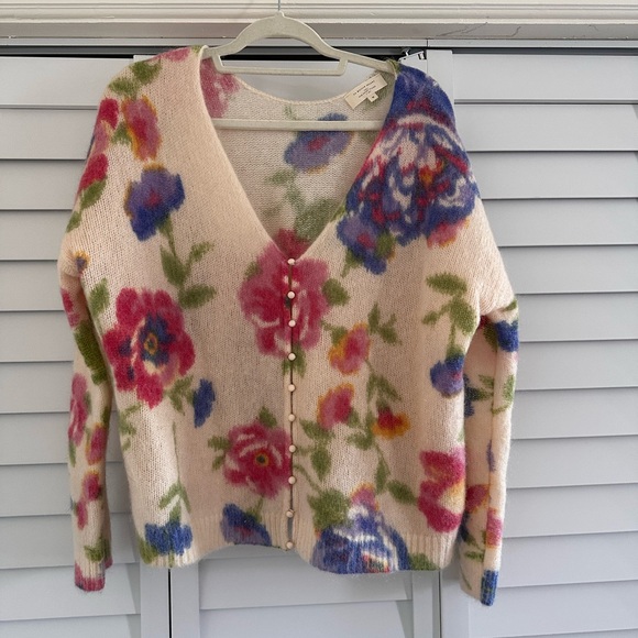 Sezane Sweaters - Sezane Cream Floral Button Cardigan with Pink, Blue & Green Accents